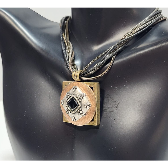 Chico’s Rope Necklace Silver Copper Gold With Stone Drop Pendant Gift for Her - Picture 3 of 6